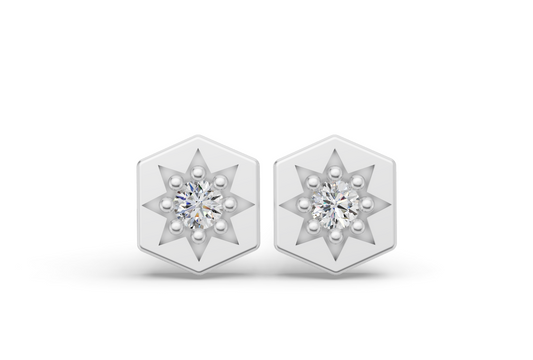 Mini Hexagon Studs in White Gold and Diamond