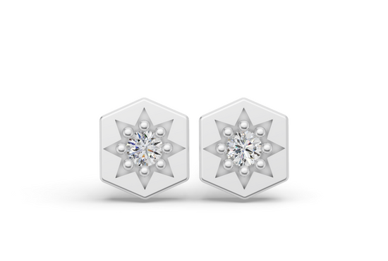 Mini Hexagon Studs in White Gold and Diamond