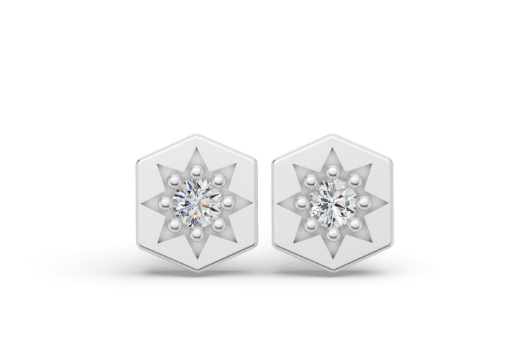 Mini Hexagon Studs in White Gold and Diamond