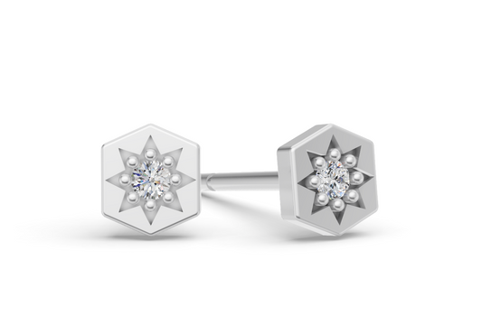 Mini Hexagon Studs in White Gold and Diamond