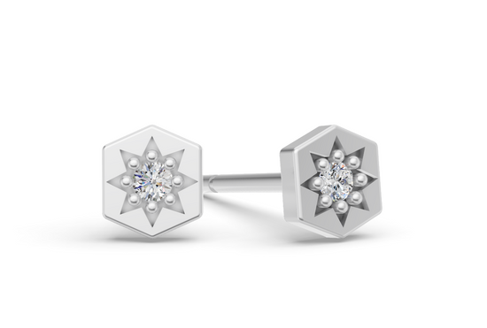 Mini Hexagon Studs in White Gold and Diamond