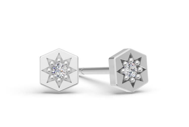 Mini Hexagon Studs in White Gold and Diamond