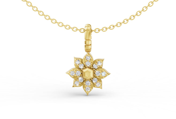 Mini Diamond Flower Charm in Yellow Gold