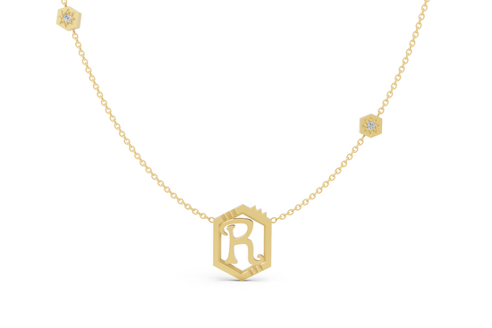 Mini Letter Necklace in Yellow Gold, letter R