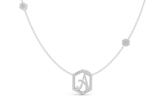 Mini Letter Necklace in White Gold, letter A