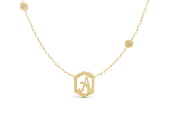 Mini Letter Necklace in Yellow Gold, letter A