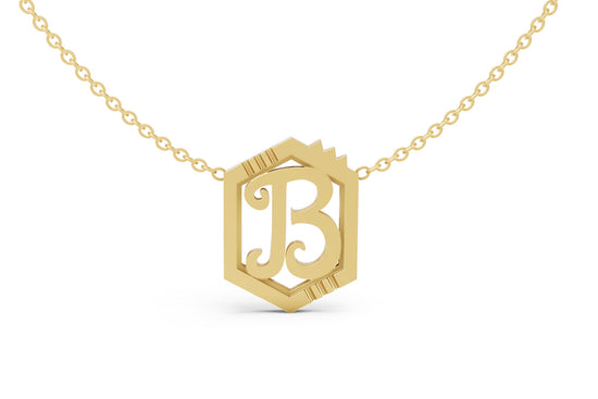 Mini Letter Necklace in Yellow Gold, letter B