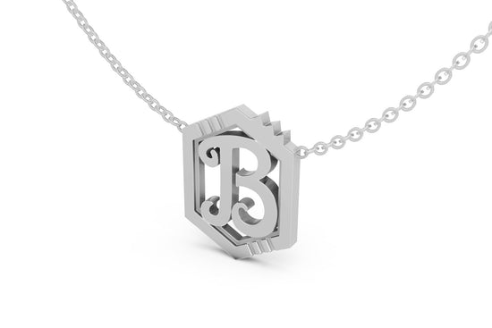 Mini Letter Necklace in White Gold, letter B