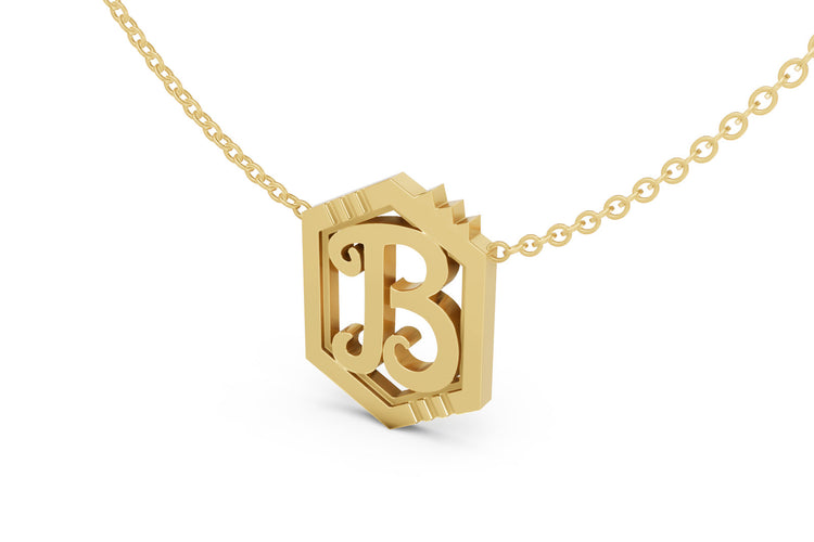 Mini Letter Necklace in Yellow Gold, letter B