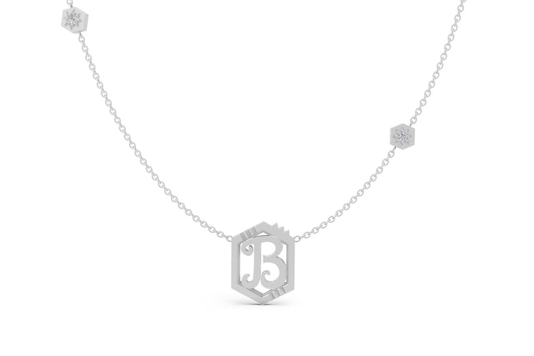 Mini Letter Necklace in White Gold, letter B