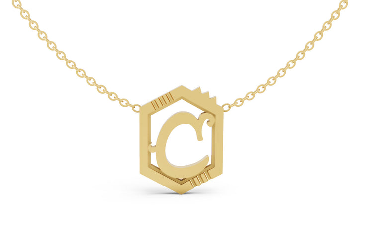 Mini Letter Necklace in Yellow Gold, letter C