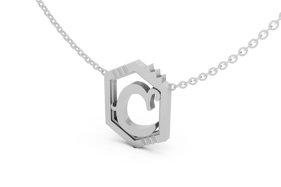Mini Letter Necklace in White Gold, letter C