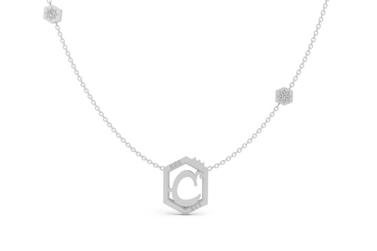 Mini Letter Necklace in White Gold, letter C