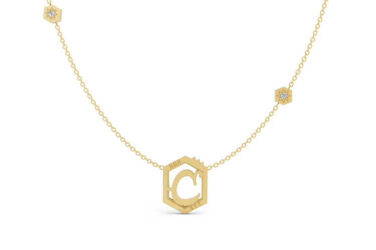 Mini Letter Necklace in Yellow Gold, letter C