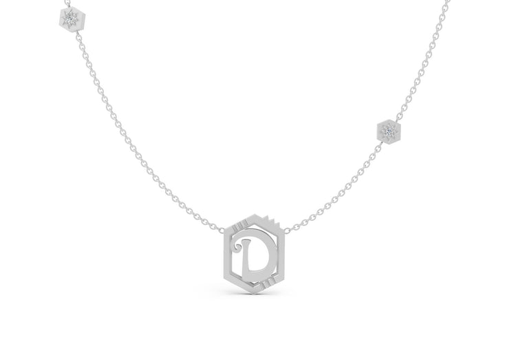 Mini Letter Necklace in White Gold, letter D