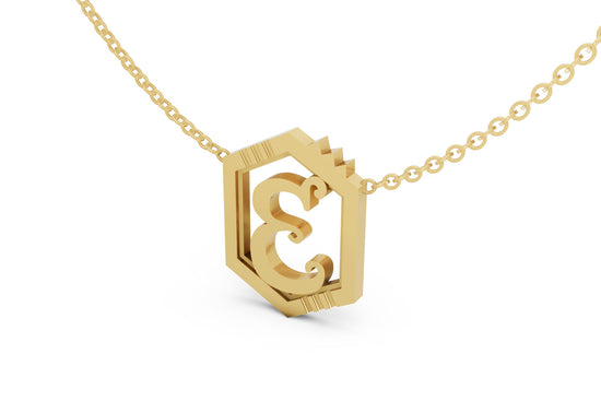 Mini Letter Necklace in Yellow Gold, letter E