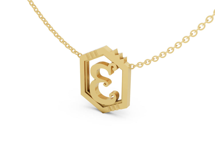 Mini Letter Necklace in Yellow Gold, letter E