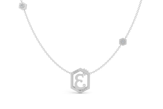 Mini Letter Necklace in White Gold, letter E