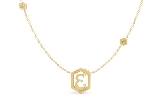 Mini Letter Necklace in Yellow Gold, letter E