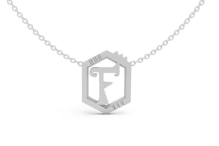 Mini Letter Necklace in White Gold, letter F