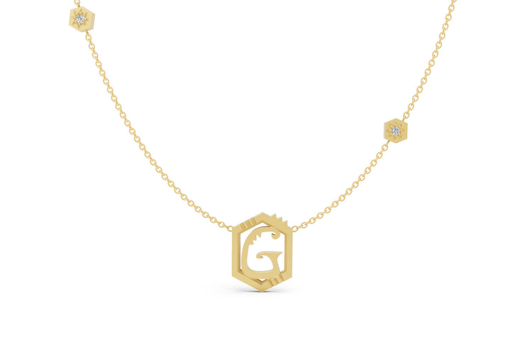 Mini Letter Necklace in Yellow Gold, letter G