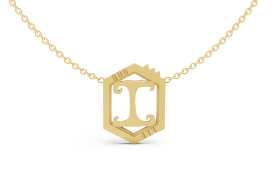 Mini Letter Necklace in Yellow Gold, letter I