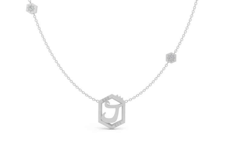 Mini Letter Necklace in White Gold, letter J