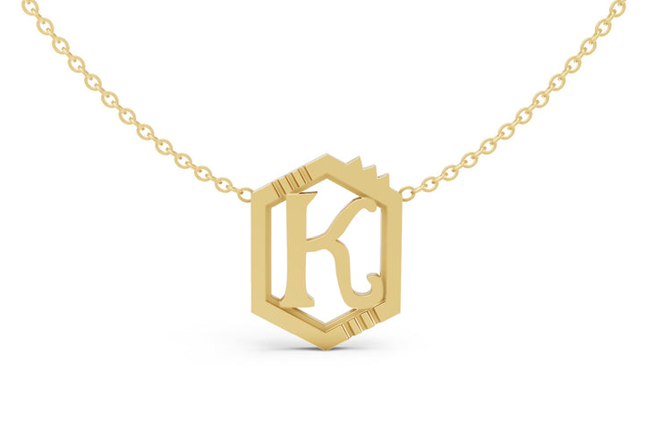 Mini Letter Necklace in Yellow Gold, letter K