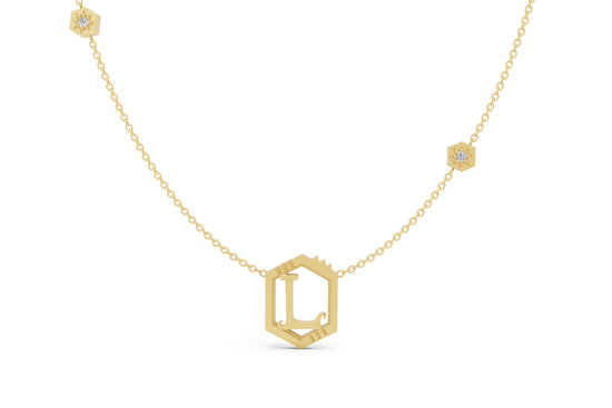 Mini Letter Necklace in Yellow Gold, letter L