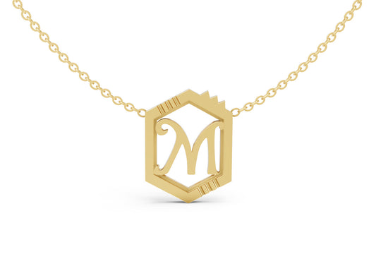 Mini Letter Necklace in Yellow Gold, letter M