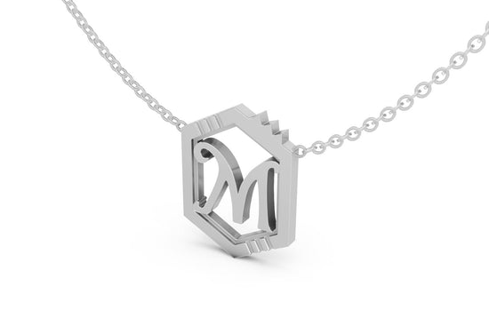 Mini Letter Necklace in White Gold, letter M