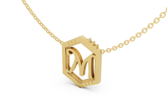 Mini Letter Necklace in Yellow Gold, letter M