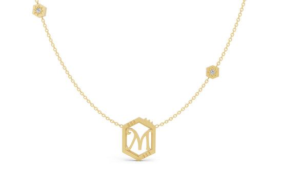 Mini Letter Necklace in Yellow Gold, letter M