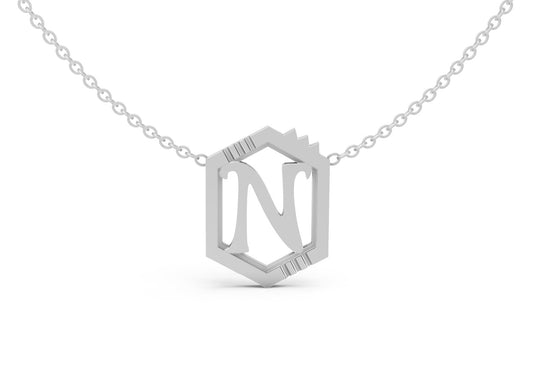 Mini Letter Necklace in White Gold, letter N