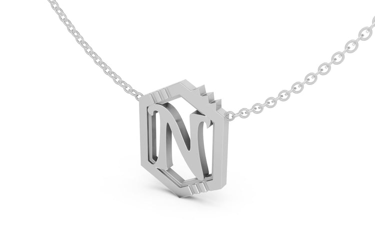 Mini Letter Necklace in White Gold, letter N