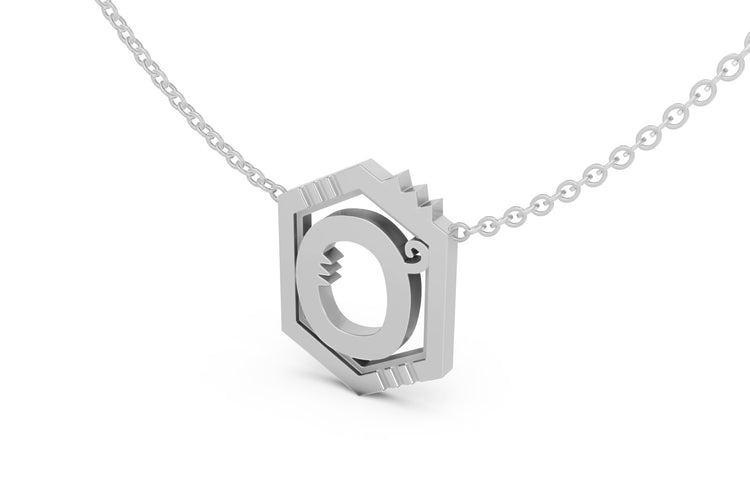 Mini Letter Necklace in White Gold, letter O
