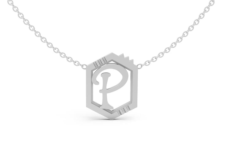 Mini Letter Necklace in White Gold, letter P