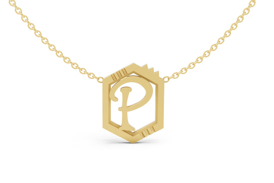 Mini Letter Necklace in Yellow Gold, letter P