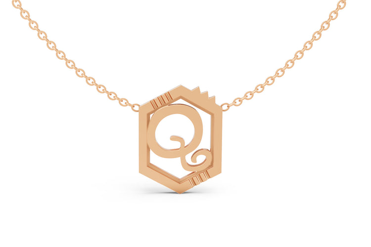 Mini Letter Necklace in Rose Gold, letter Q