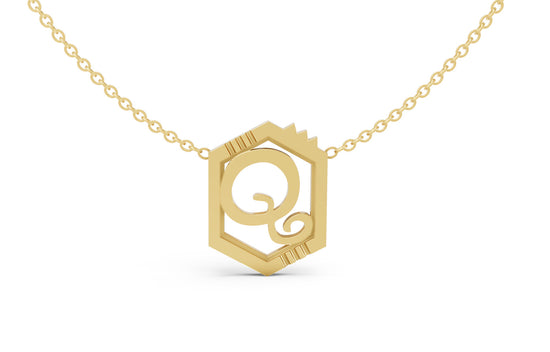 Mini Letter Necklace in Yellow Gold, letter Q