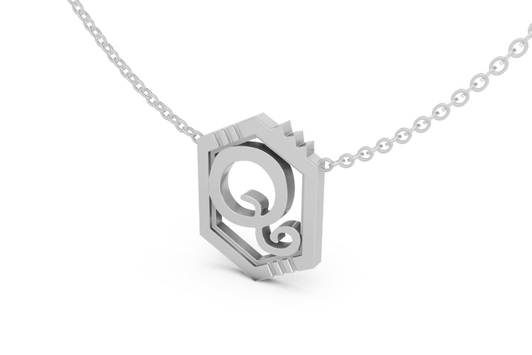 Mini Letter Necklace in White Gold, letter Q