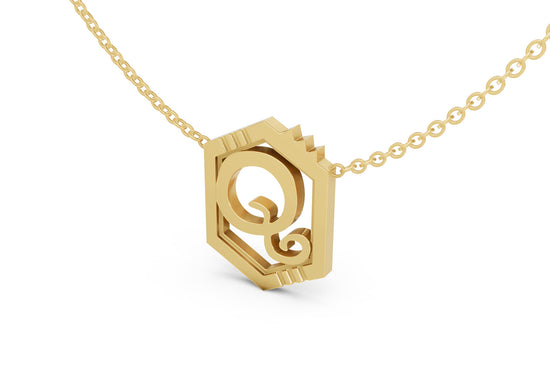 Mini Letter Necklace in Yellow Gold, letter Q