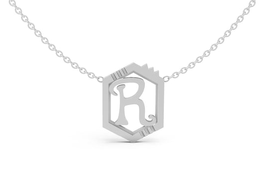 Mini Letter Necklace in White Gold, letter R