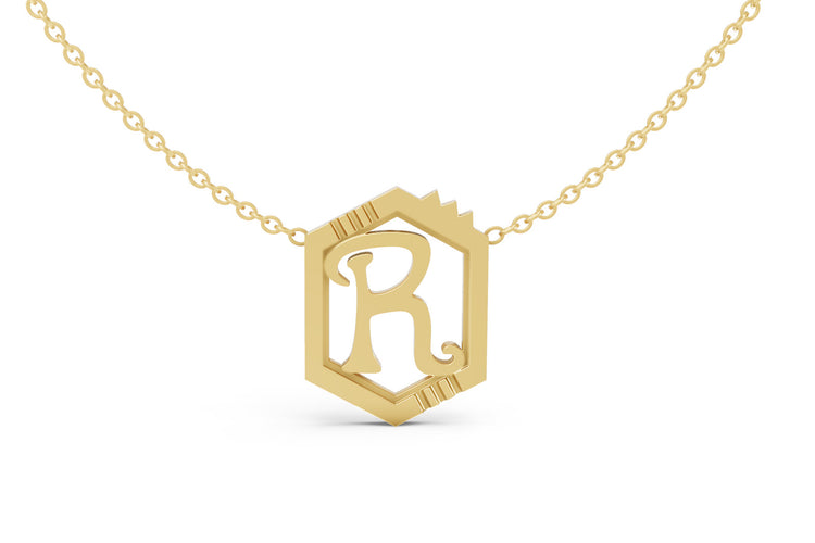 Mini Letter Necklace in Yellow Gold, letter R