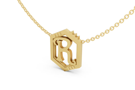 Mini Letter Necklace in Yellow Gold, letter R