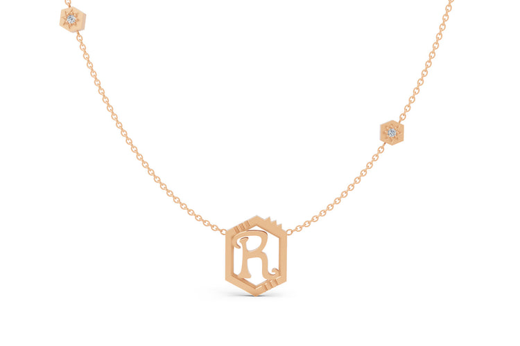 Mini Letter Necklace in Rose Gold, letter R