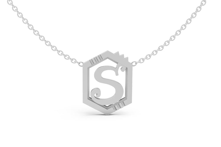 Mini Letter Necklace in White Gold, letter S