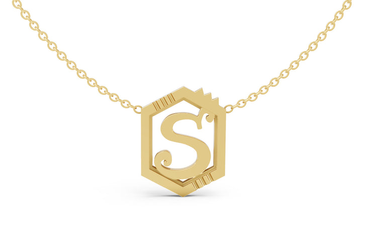 Mini Letter Necklace in Yellow Gold, letter S