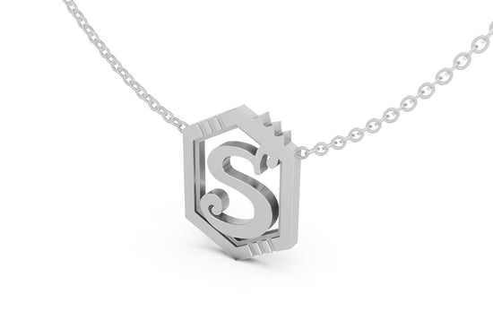 Mini Letter Necklace in White Gold, letter S