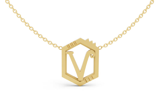 Mini Letter Necklace in Yellow Gold, letter V